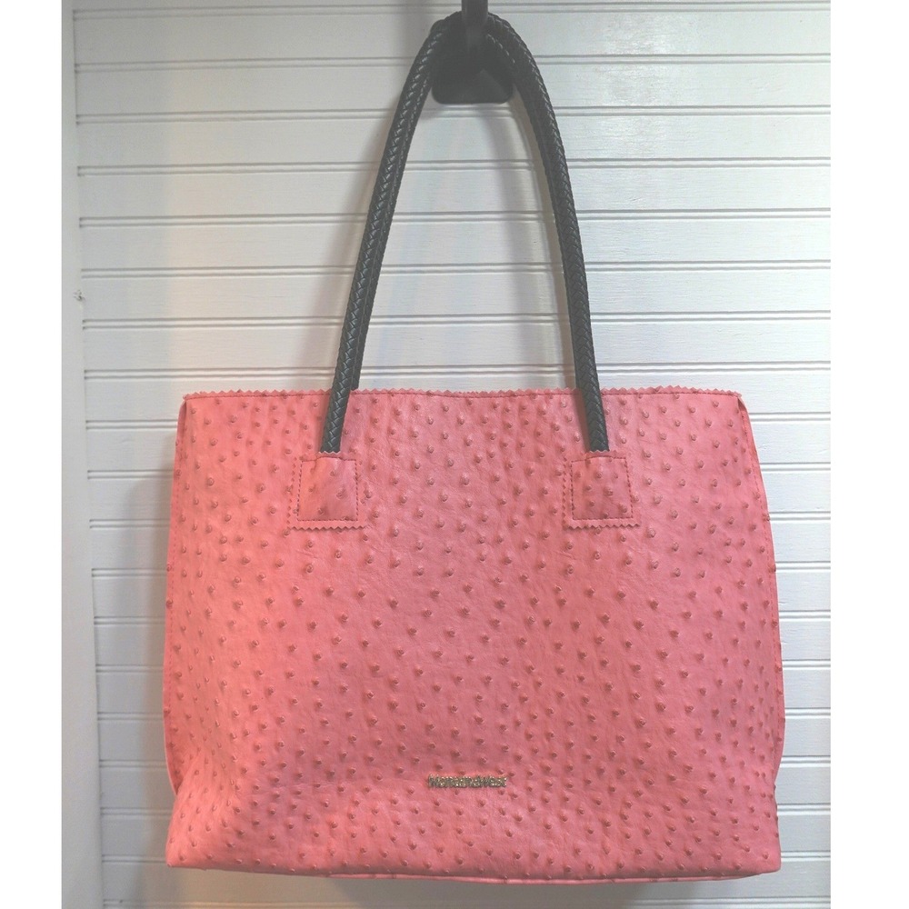 Pink Faux Leather Tote Bag Vegan Ostrich Montana West Zippered Shoulder Purse